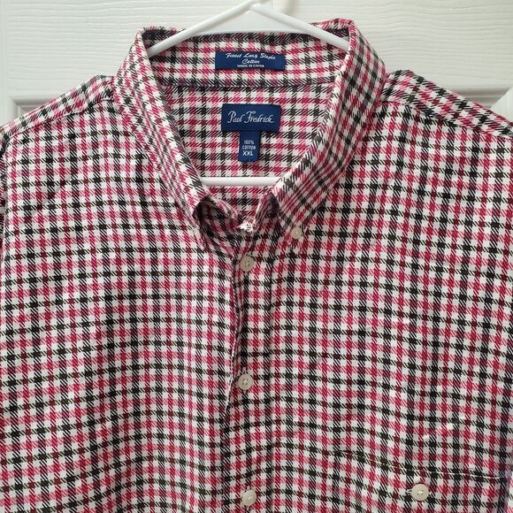Paul Fredrick Men's Dress Shirt Houndstooth XXL 100% Cotton Red Black - Picture 1 of 6